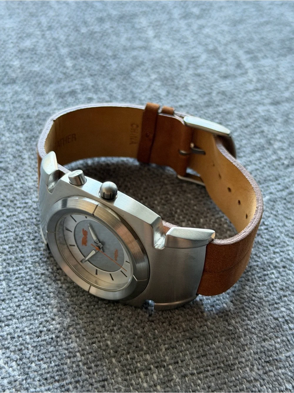 TEVA Stainless Steel Brown Leather Strap Watch
